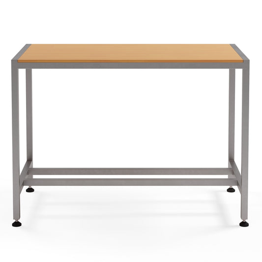 LaTink custom outdoor bar table with ModWood Sahara table top and stainless steel frame