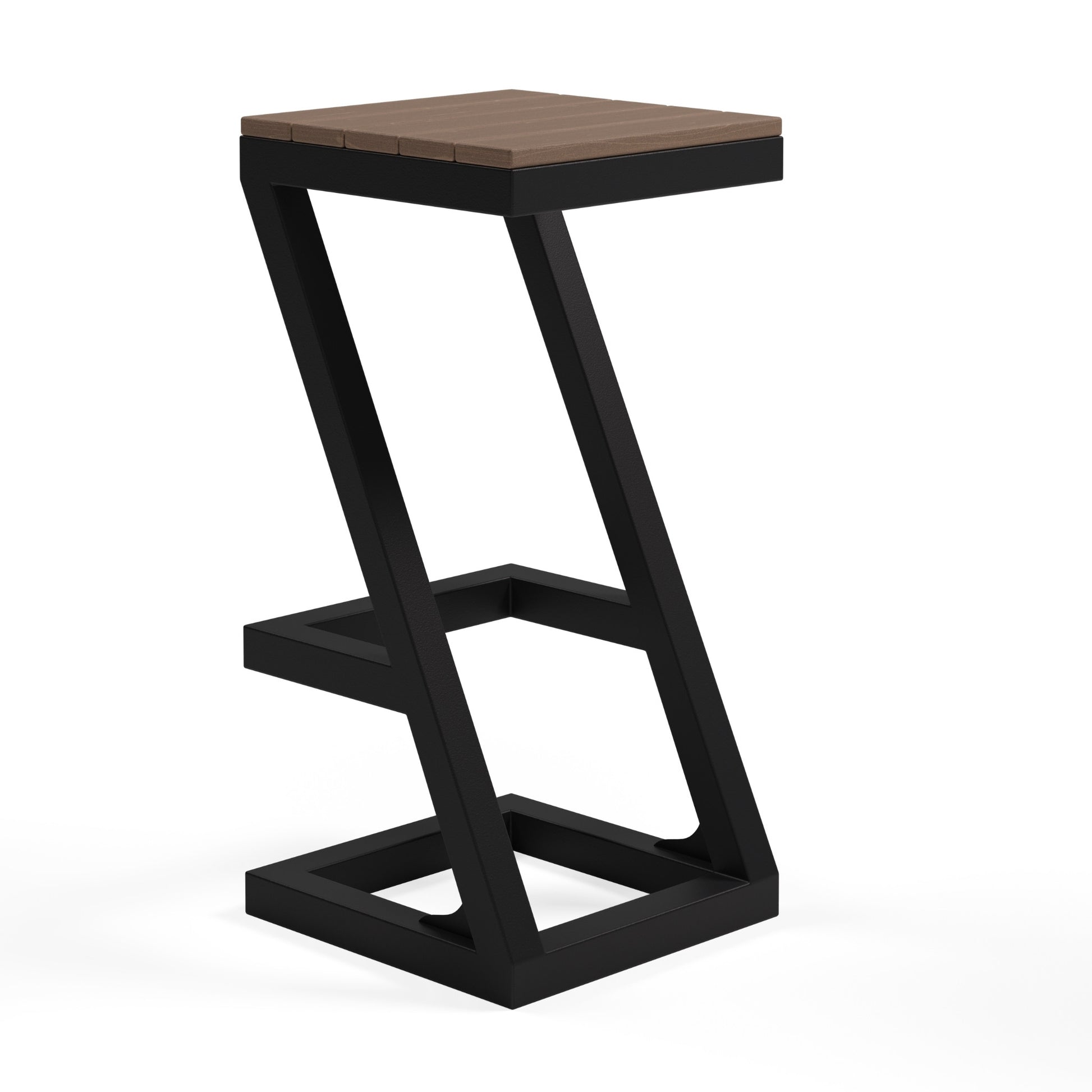 LaTink custom outdoor bar stool with ModWood Black Bean seat and Dulux Black Ripple Gloss powder coat frame