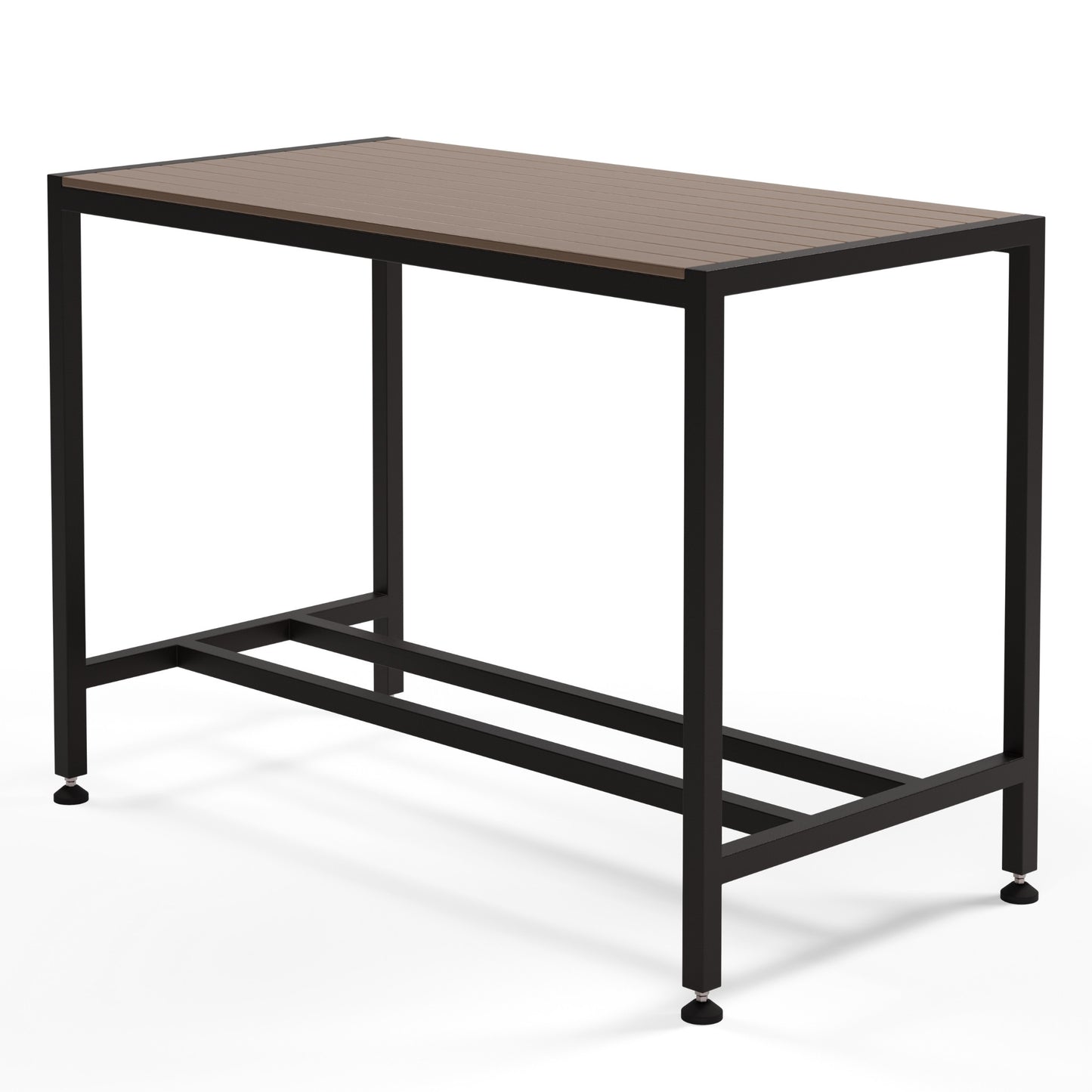 LaTink custom outdoor bar table with ModWood Black Bean table top and Dulux Black Ripple Gloss powder coat frame