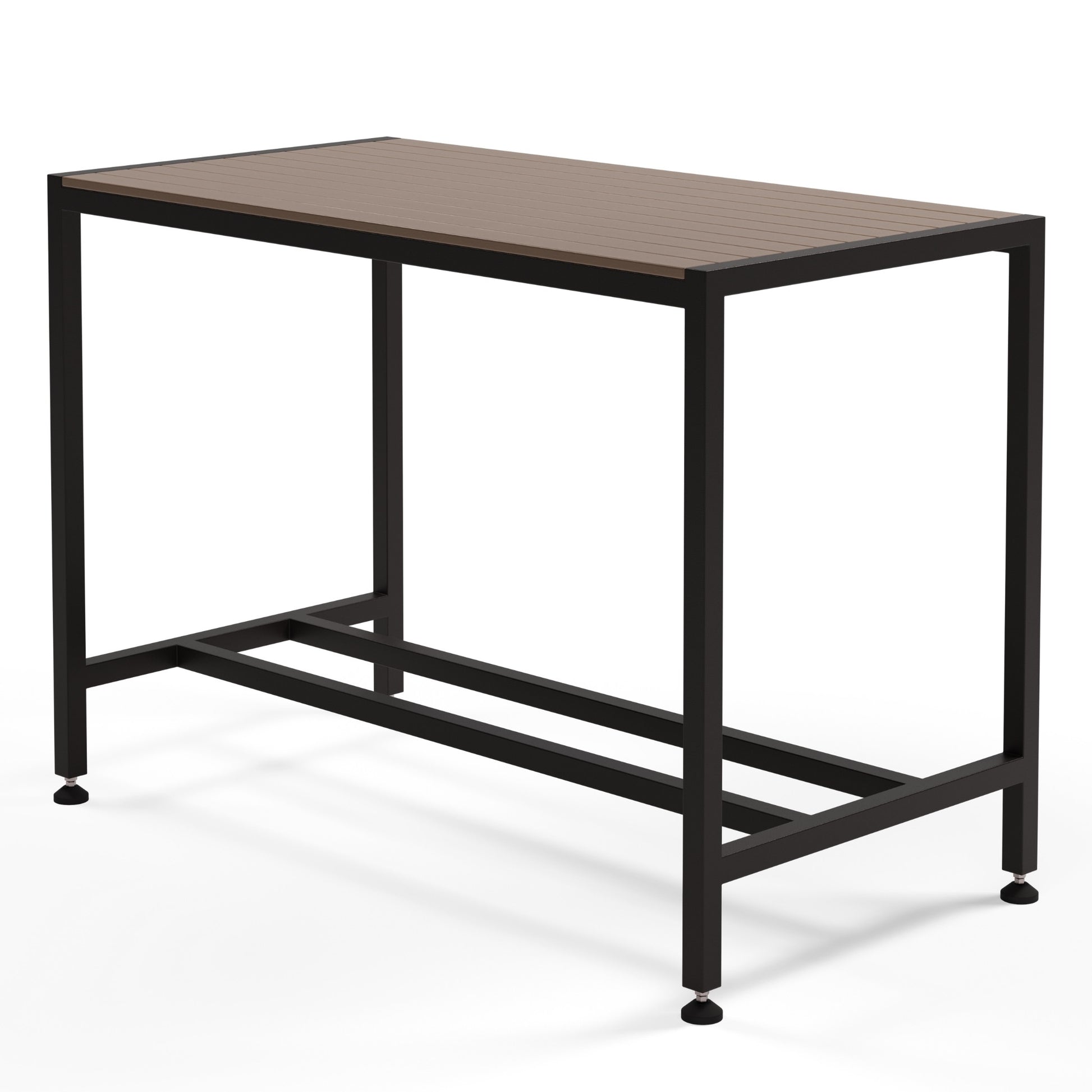 LaTink custom outdoor bar table with ModWood Black Bean table top and Dulux Black Ripple Gloss powder coat frame