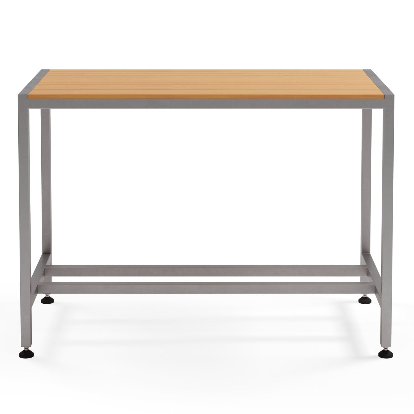 LaTink custom outdoor bar table with ModWood Sahara table top and stainless steel frame