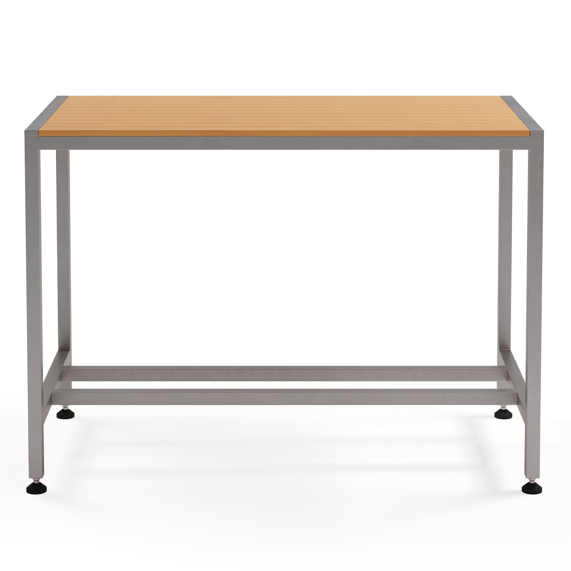 LaTink custom outdoor bar table with ModWood Sahara table top and stainless steel frame